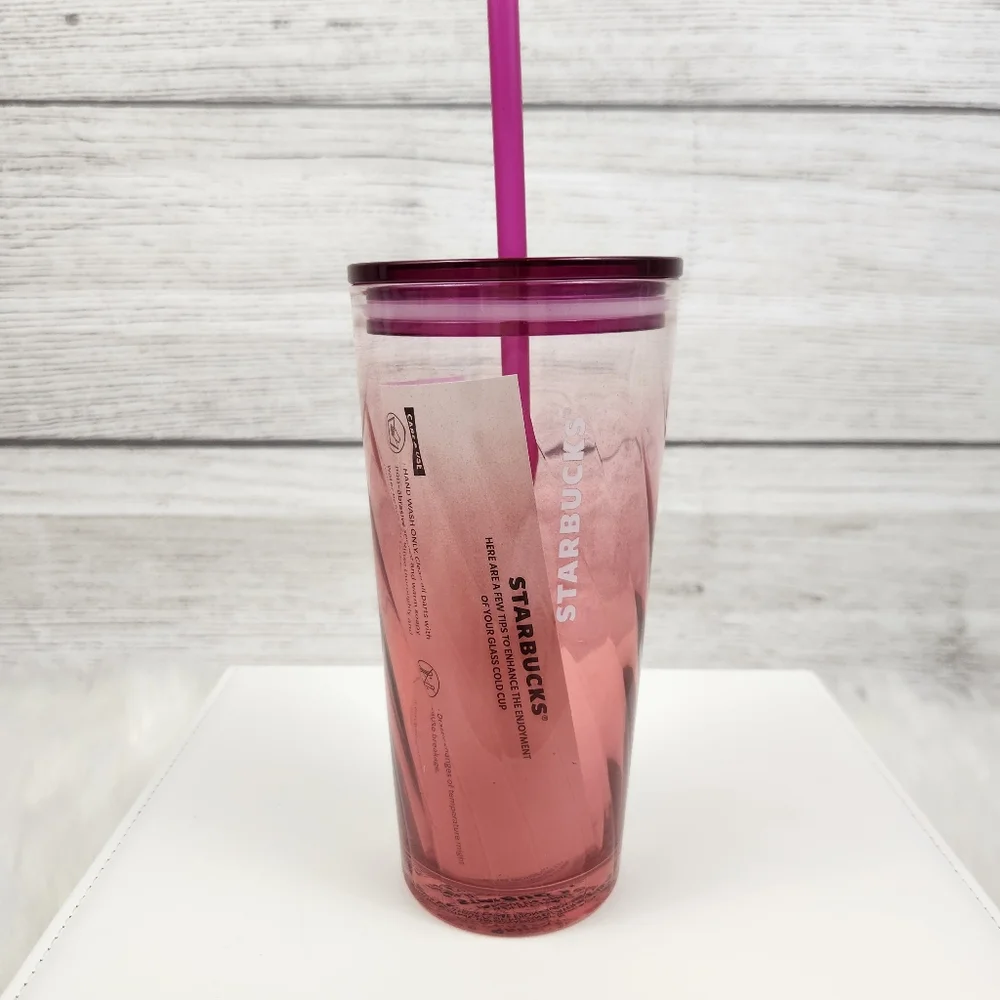 Starbucks Ribbed Glass Tumbler Pink Ombre 18oz